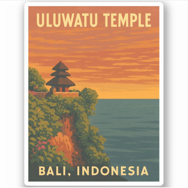 Retro Vintage Travel Uluwatu Temple Bali Seaside (Front)