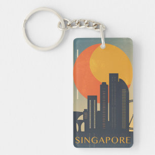 retro vintage travel vacation Singapore Singapour Key Ring