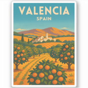 Retro Vintage Travel Valencia Spain Orange Farm