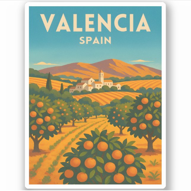 Retro Vintage Travel Valencia Spain Orange Farm (Front)