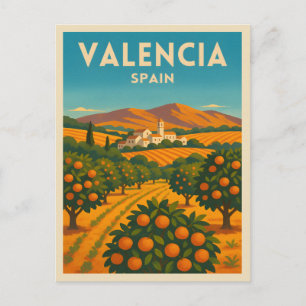 Retro Vintage Travel Valencia Spain Orange Farm Postcard