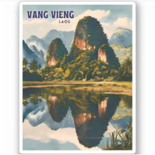 Retro Vintage Travel Vang Vieng Laos Landscape
