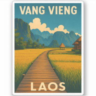 Retro Vintage Travel Vang Vieng Laos Scenic