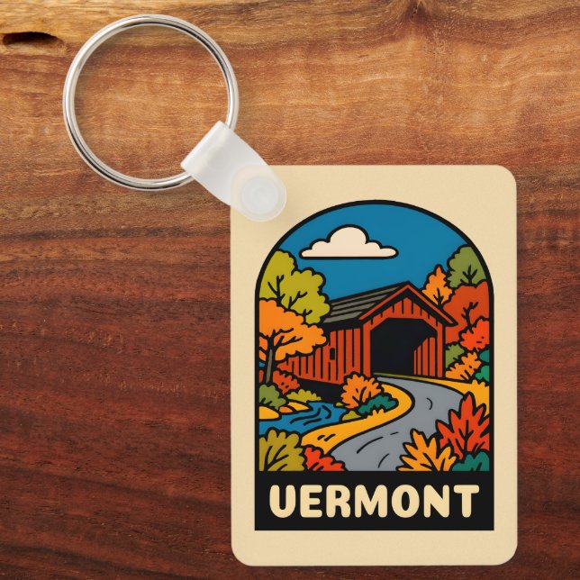 Retro Vintage Travel Vermont Landscape Scenic Key Ring (Front)
