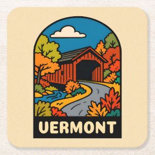 Retro Vintage Travel Vermont Landscape Scenic Square Paper Coaster