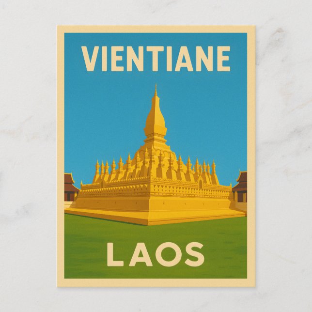 Retro Vintage Travel Vientiane Laos Golden Temple Postcard (Front)