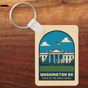 Retro Vintage Travel White House Washington DC Key Ring