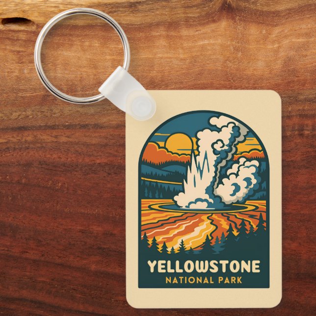 Retro Vintage Travel Yellowstone National Park Key Ring (Front)
