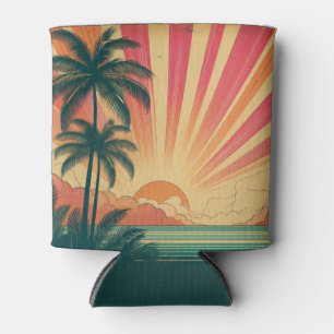 Retro/vintage tropical/Hawaiian sunset Can Cooler