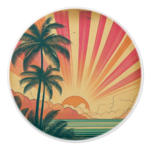 Retro/vintage tropical/Hawaiian sunset  Ceramic Knob