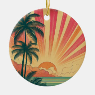 Retro/vintage tropical/Hawaiian sunset Ceramic Tree Decoration