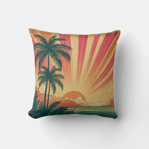 Retro/vintage tropical/Hawaiian sunset Cushion