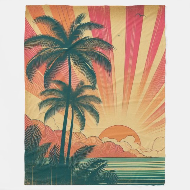 Retro/vintage tropical/Hawaiian sunset  Fleece Blanket (Front)