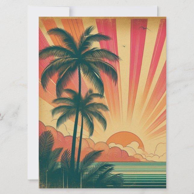 Retro/vintage tropical/Hawaiian sunset  Holiday Card (Front)