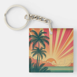 Retro/vintage tropical/Hawaiian sunset  Key Ring