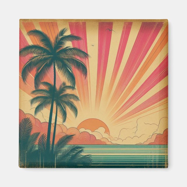 Retro/vintage tropical/Hawaiian sunset  Magnet (Front)