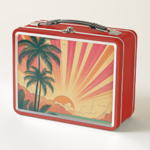 Retro/vintage tropical/Hawaiian sunset Metal Lunch Box
