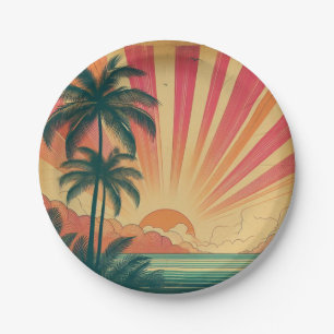 Retro/vintage tropical/Hawaiian sunset  Paper Plate
