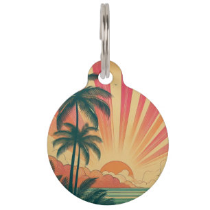 Retro/vintage tropical/Hawaiian sunset Pet Tag