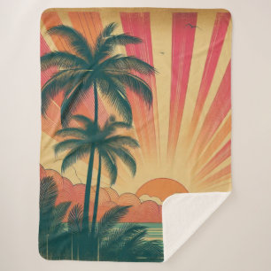 Retro/vintage tropical/Hawaiian sunset  Sherpa Blanket