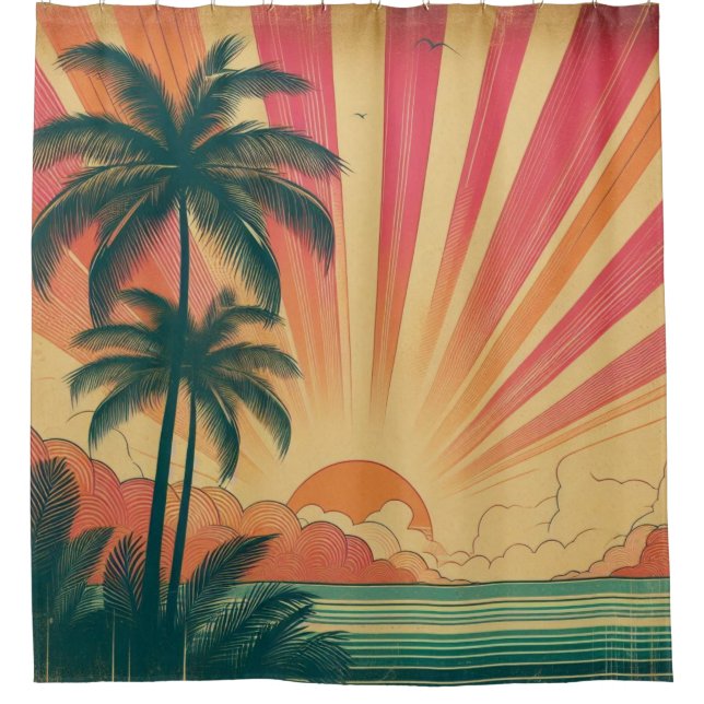 Retro/vintage tropical/Hawaiian sunset  Shower Curtain (Front)