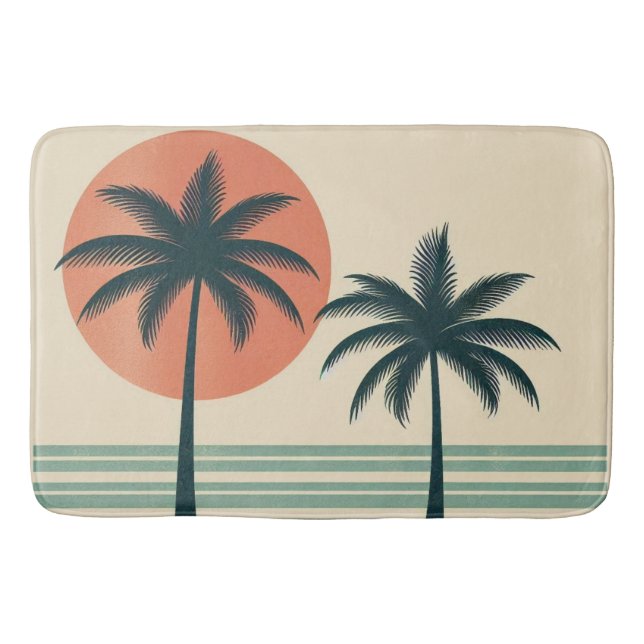 Retro/vintage tropical palms tree bath mat (Front)