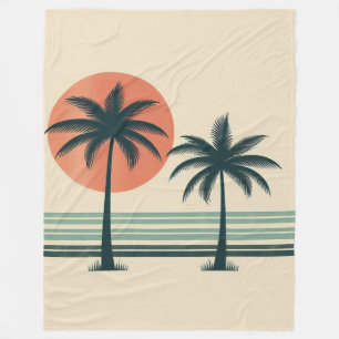 Retro/vintage tropical palms tree fleece blanket