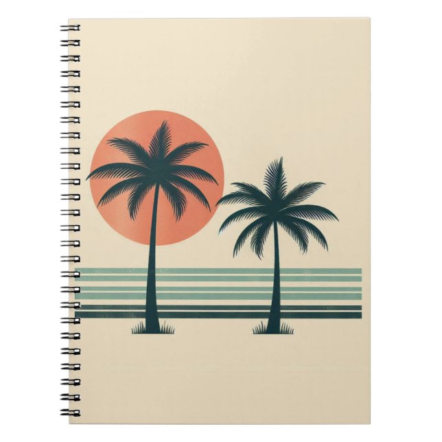 Retro/vintage tropical palms tree notebook (Front)