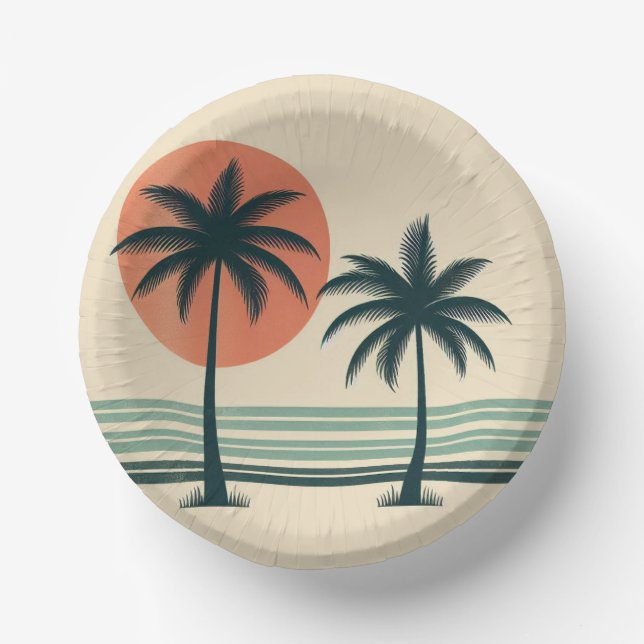 Retro/vintage tropical palms tree paper plate (Front)
