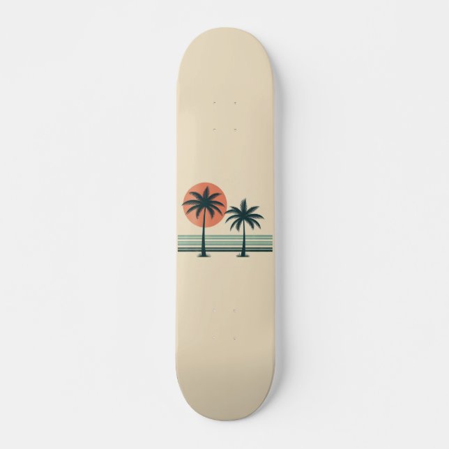 Retro/vintage tropical palms tree skateboard (Front)