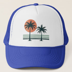 Retro/vintage tropical palms tree trucker hat