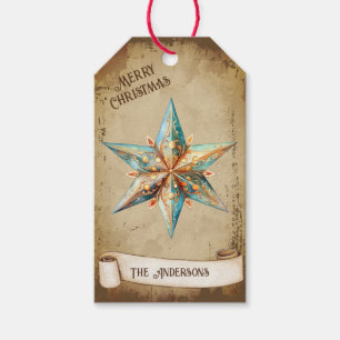 Retro Vintage Turquoise Gold Christmas Star Gift Tags