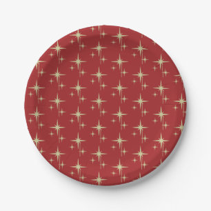 Retro Vintage Twinkling Mid-Century Star Pattern Paper Plate
