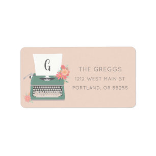 Retro vintage typewriter & flowers & custom paper label