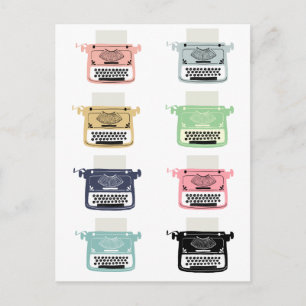 Retro Vintage Typewriters, Pink, Blue, Yellow Postcard
