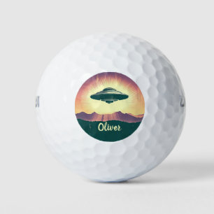 Retro Vintage UFO at Sunset Personalised Golf Balls