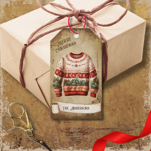 Retro Vintage Ugly Sweater Merry Christmas  Gift Tags