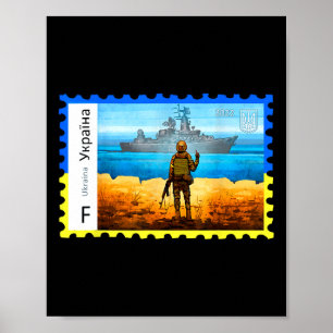 Retro Vintage Ukraine Postage Stamp Flag Pride  Poster