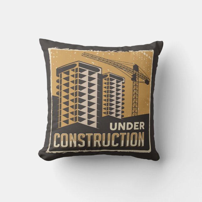 Retro Vintage Under Construction - safety  Cushion (Front)