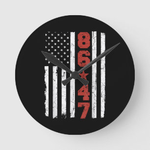 Retro Vintage USA Flag 86 47 Anti Trump Round Clock