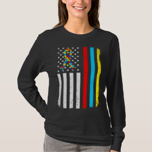 Retro Vintage Usa Flag Autism Awareness Dad Mom Lo T-Shirt