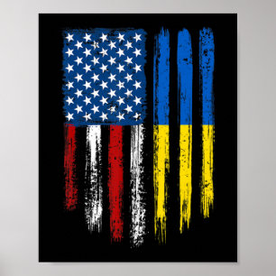 Retro Vintage USA Flag Ukraine Patriotic Ukrainian Poster