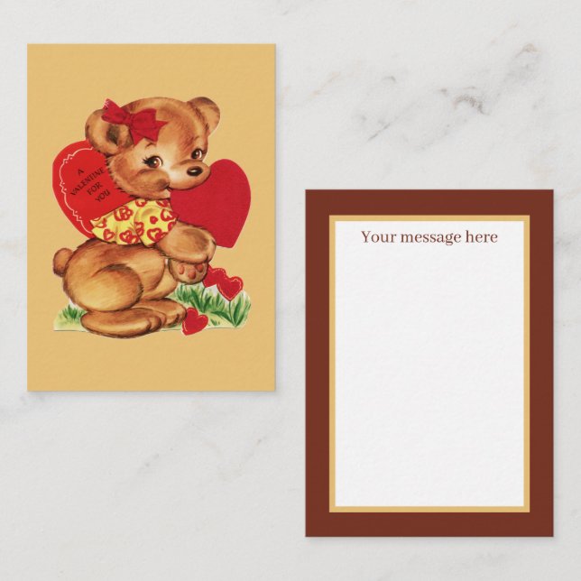 retro vintage Valentine bear add sentiment  Card (Front/Back)