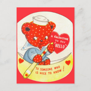 Retro Vintage Valentine bear Holiday postcard