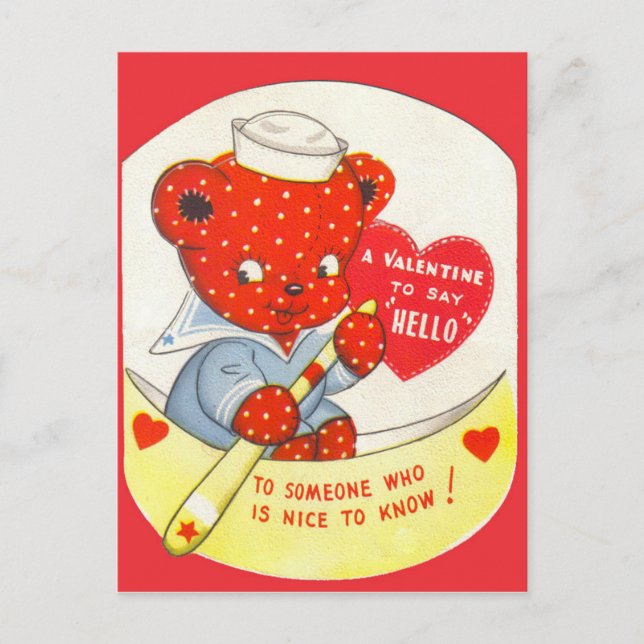 Retro Vintage Valentine bear Holiday postcard (Front)