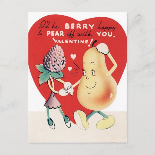 Retro Vintage Valentine Berry and Pear postcard (Front)