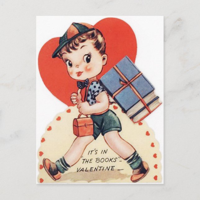 Retro Vintage Valentine book fun postcard (Front)