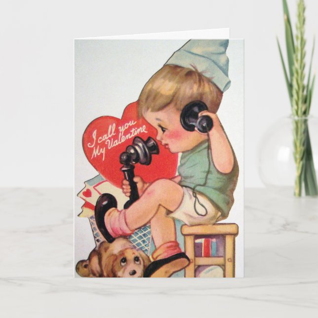 Retro Vintage Valentine boy add message card (Front)