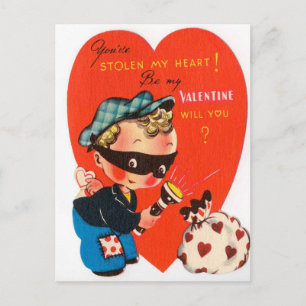 Retro Vintage Valentine boy Holiday postcard