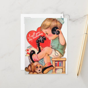 retro vintage Valentine boy  Holiday Postcard